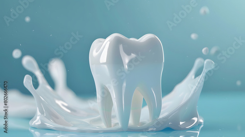 Dental Hygiene Concept with a Splash of Milk on White Background