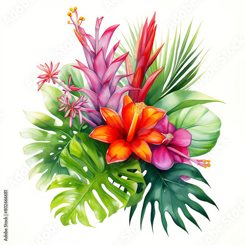 Tropical Flowers and Foliage Illustration