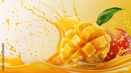Mango juice splash isolated on transparent background. Generative Ai