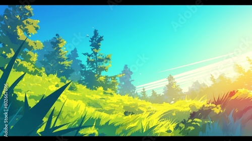 Lush abstract landscape with radiant sky, evoking serenity and the freshness of spring