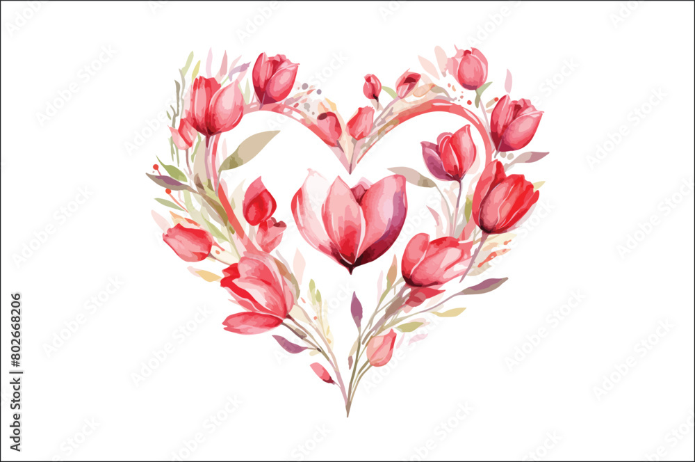 Beautiful Watercolor Floral love shape Vector Illustration, Beautiful Watercolor Floral Love Shape.