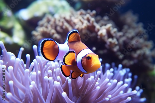Clownfish swimming in a colorful underwater habitat