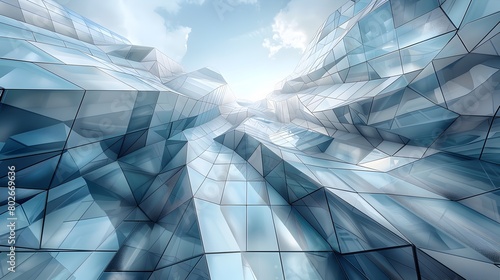 Mesmerizing Geometric Patterns of a Modern Glass Facade Reflecting the Surrounding Skyline in Minimalist Design photo