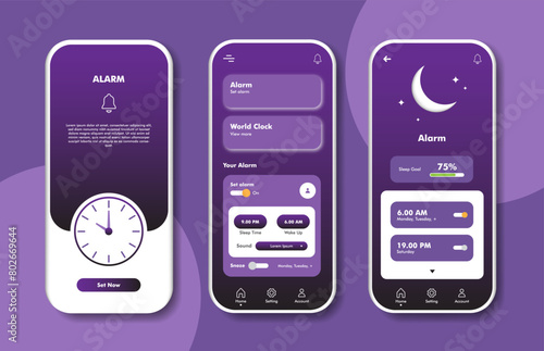 Mobile alarm application. Graphical user interface for responsive mobile applications