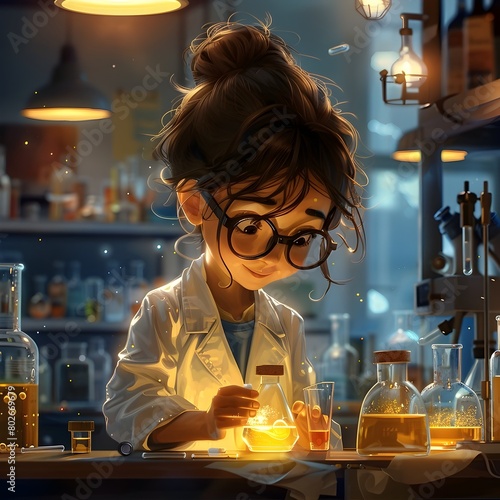 The Curious Young Scientist Diligently Conducts an Experiment in a Well Equipped Laboratory Setting Demonstrating Intense Focus and Engagement in the