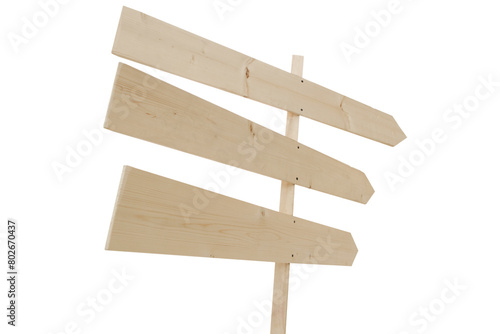 Wooden arrow sign post isolated on white