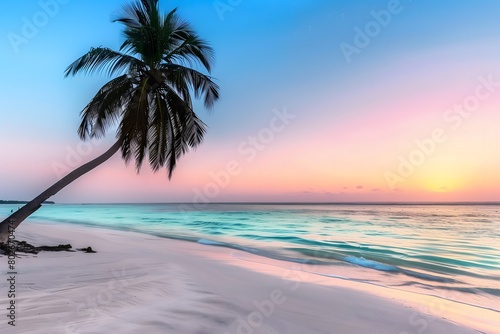 Tropical paradise panorama featuring pristine white sand beaches. Coastal tranquility.