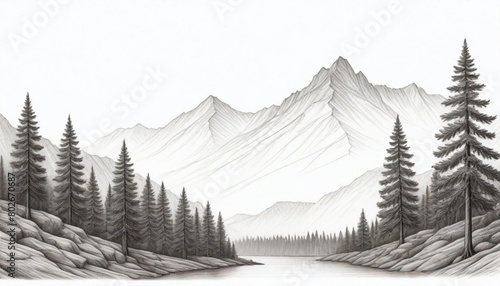 a drawing of mountains and trees a detailed drawin (9) photo