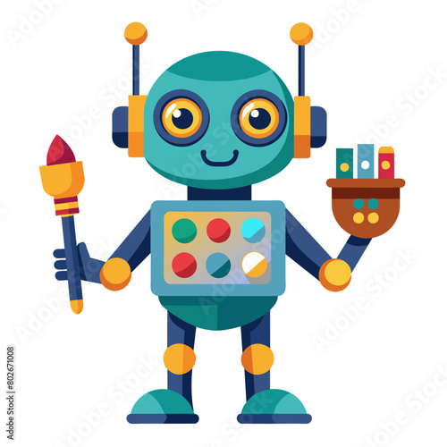 A creative robot with paintbrush arms and a palett