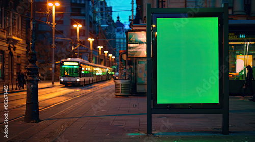 Digital ad for mock up. green screen. In street at night