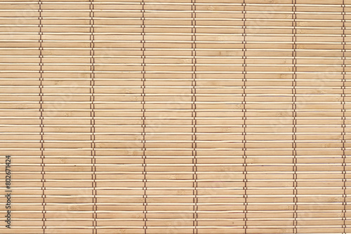 Bamboo wood blinds texture in seamless horizontal patterns with brown string light blank background