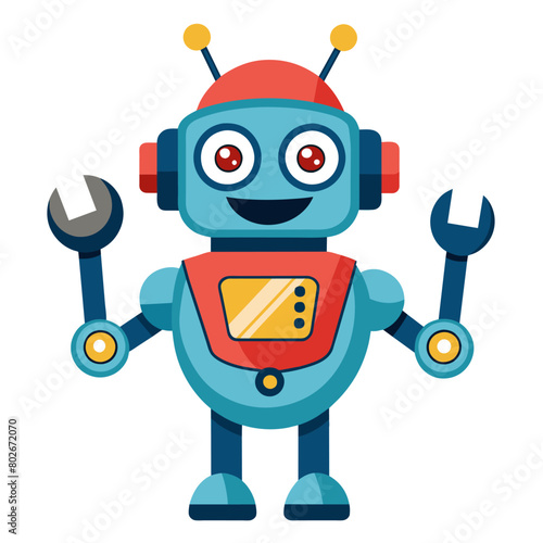 A mischievous robot with antennas and a playful expression