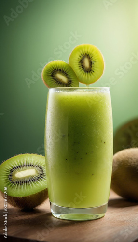 Delicious kiwi juice stock photo with droped kiwi
