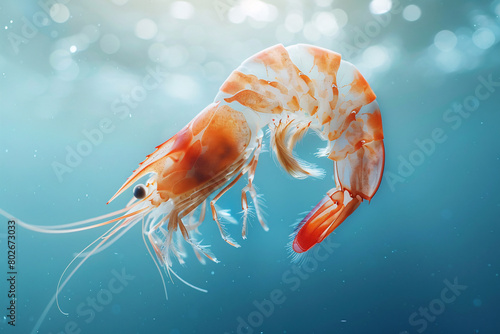 Isolated rshrimp on a underwater background highlights its fresh crustacean form