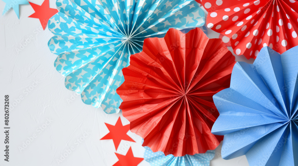 colorful paper fans decoration on white background