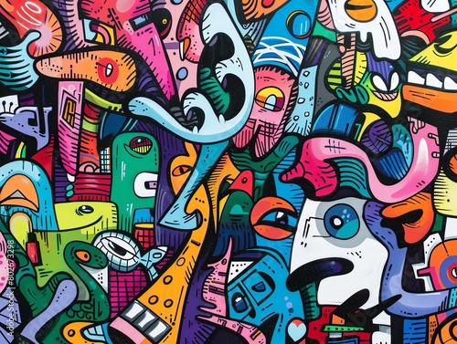 The image is a colorful and abstract graffiti painting