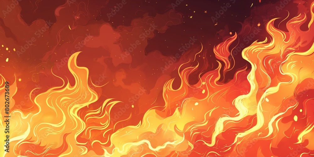 Naklejka premium Illustration of a fantastic fire flames, smoke background. Abstract comic style.