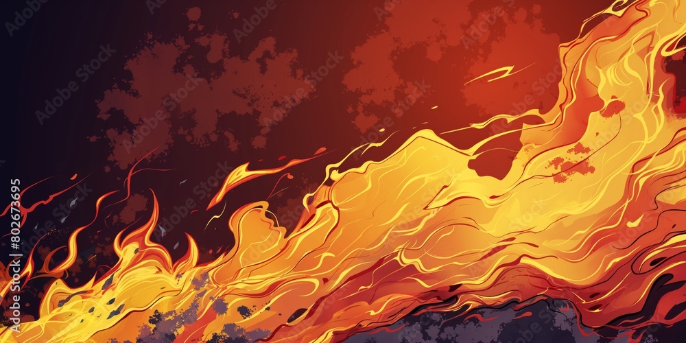 Fototapeta premium Illustration of a fantastic fire flames, smoke background. Abstract comic style.