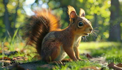 Cute squirrel looking for nuts in the park.