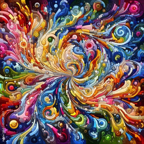 Jubilant Jigsaw abstract colorful shapes fitting together like puzzle background