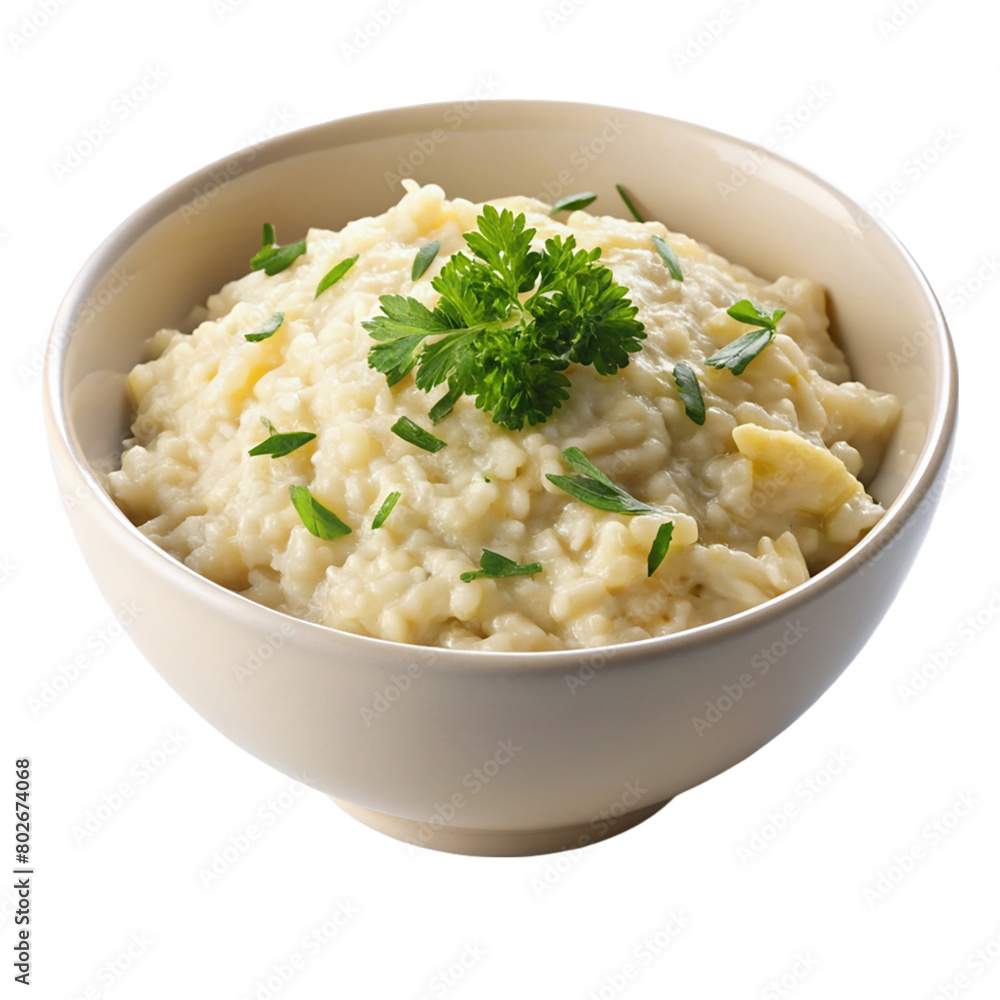 A bowl on cream risotto isolated on transparent background. A bowl on cream risotto isolated on transparent background.
