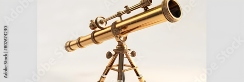 golden telescope on tripod isolated on white background. photo