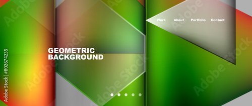 A geometric pattern with green and red triangles on a gray background resembling a terrestrial plant. The symmetry creates a visually pleasing design, perfect for a room with a contemporary feel