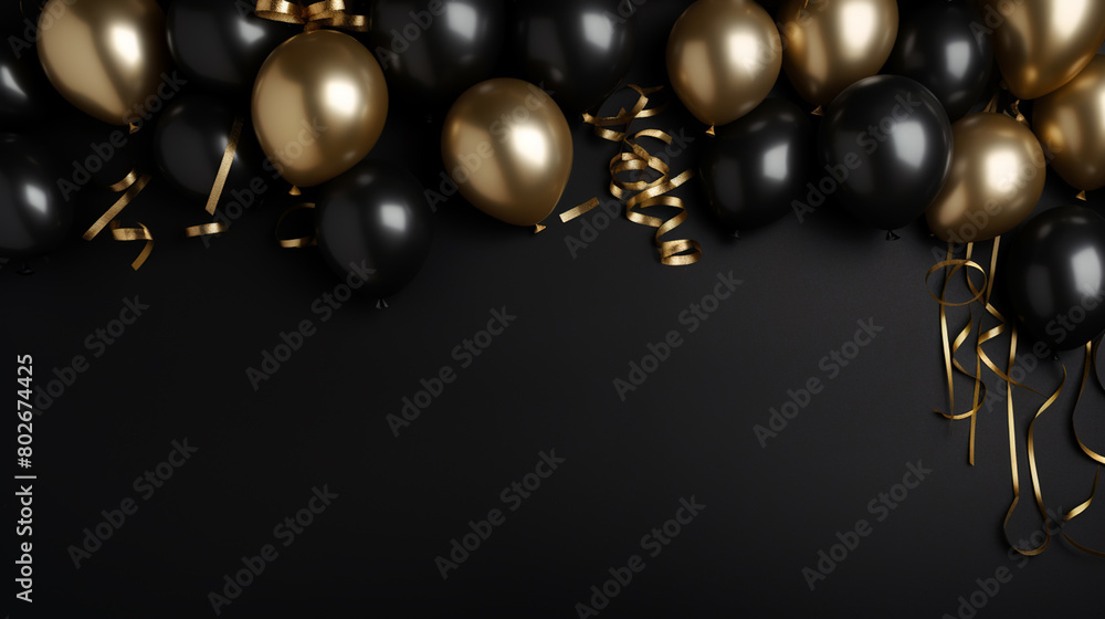 Beautiful black balloons randomly flying frame. Party elegant vector background with space for text. Beautiful black balloons randomly flying frame. Party elegant vector background with space for text.
