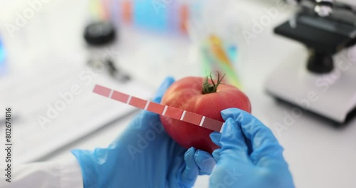 Using a colorimeter to measure the color of a tomato in lab photo