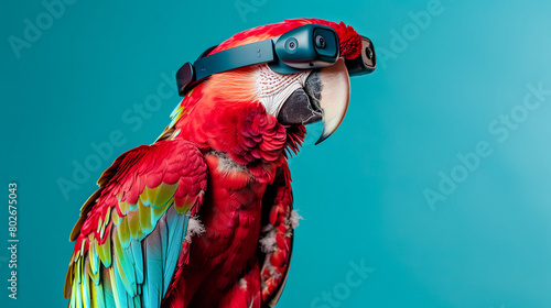 parrot with vision virtual reality sunglass solid background