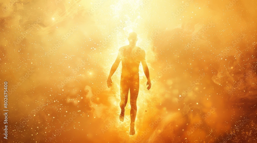 Naklejka premium A glowing aura emanates from a persons body symbolizing their boosted immunity..