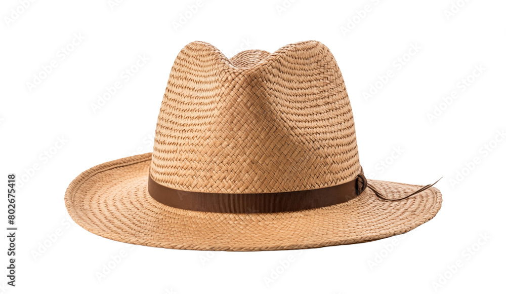 Classic woven straw fedora hat with a brown ribbon, showcasing a casual summer style. Generative AI Classic woven straw fedora hat with a brown ribbon, showcasing a casual summer style. Generative AI