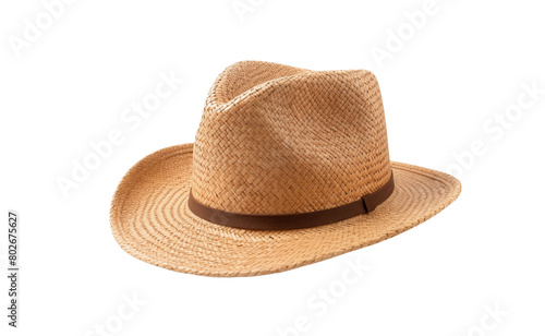 Classic woven straw fedora hat with a brown ribbon, showcasing a casual summer style. Generative AI