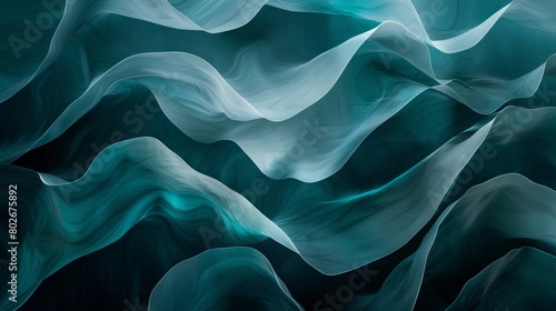 Asymmetrical shapes in shades of teal representing the everchanging nature of ocean waves.. photo