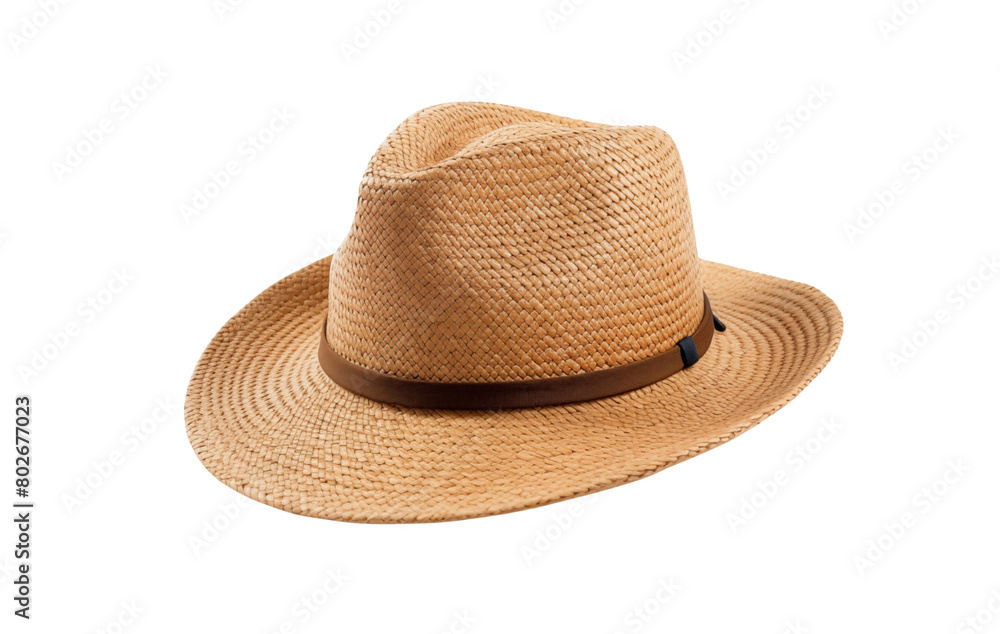 Classic woven straw fedora hat with a brown ribbon, showcasing a casual summer style. Generative AI