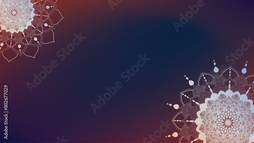 Round mandala on dreamy peach fuzz gradient background. Translucent mesh pattern in the form of a mandala. Mandala with floral patterns. Pastel Yoga template.