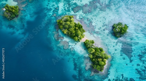 Captivating Aerial View of Interconnected Tropical Islands with Vibrant Coral Reefs and Crystal