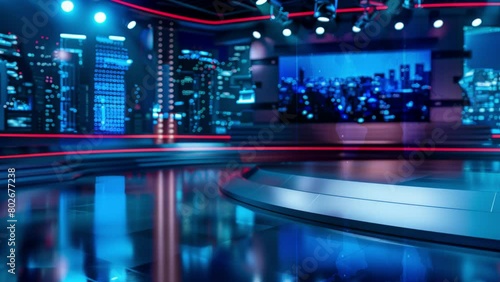 3D Virtual TV Studio News, Backdrop For TV Shows .TV On Wall.3D Virtual News Studio Background,3d illustration photo