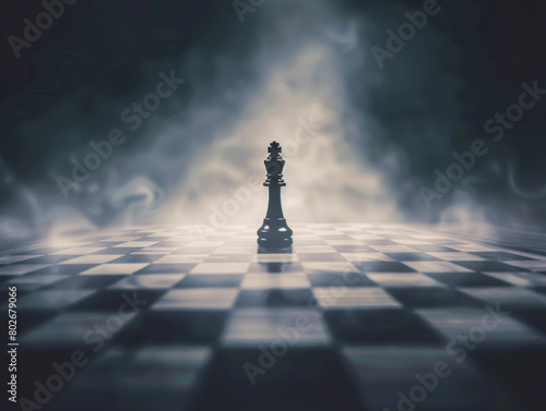 chessboard, queen standing over all chess army, winning situation, leadership concept, copyspace area,  - ai