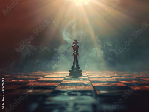 chessboard, queen standing over all chess army, winning situation, leadership concept, copyspace area,  - ai photo