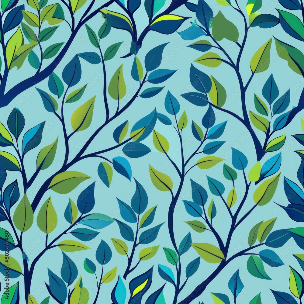 Seamless pattern of young leaves unfurling on tree branches, Generative AI Seamless pattern of young leaves unfurling on tree branches, Generative AI