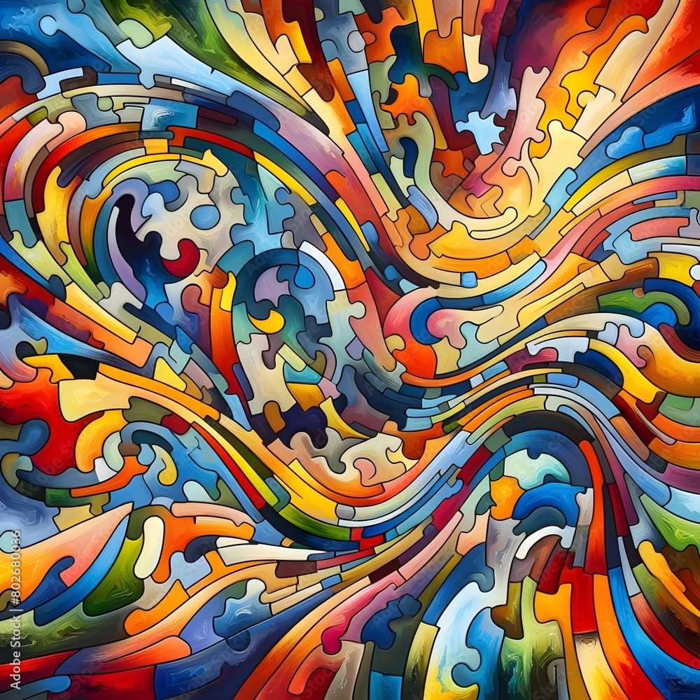 Obraz premium Jubilant Jigsaw abstract colorful shapes fitting together like puzzle background