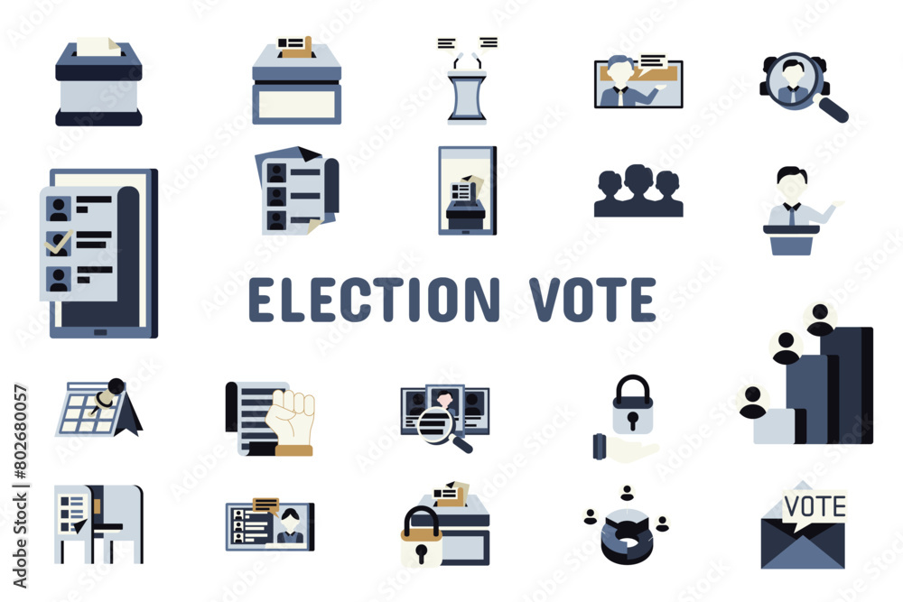 Election Vote Flat Vector Illustration Icon Sticker Set Design Materials Election Vote Flat Vector Illustration Icon Sticker Set Design Materials