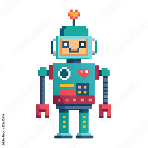 A pixelated robot with a retro design1