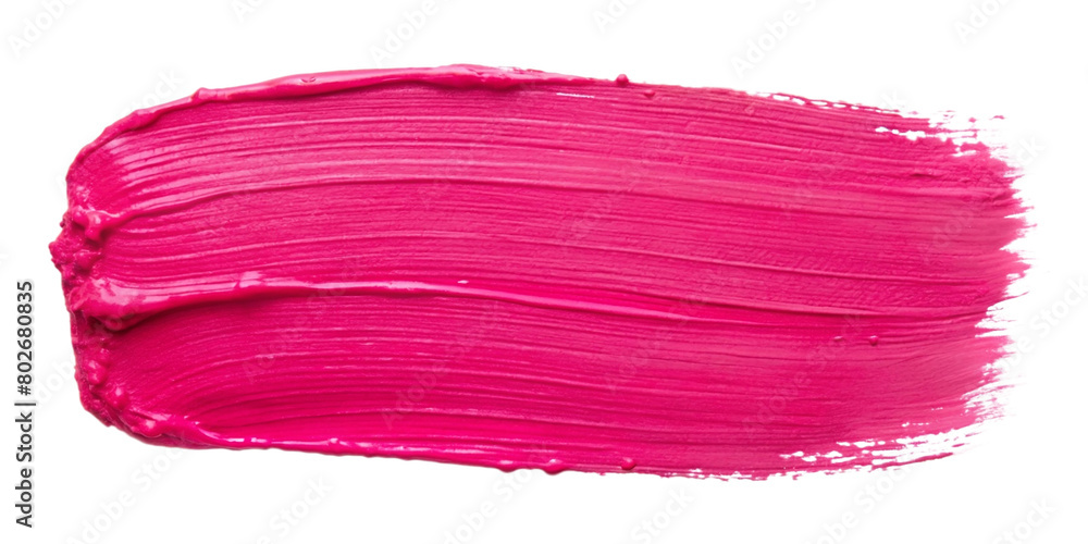 Stroke of Pink paint texture, isolated on transparent background