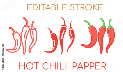 hot chili papper  line icon, filled and flat. editable stroke