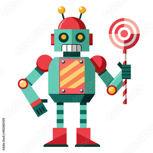 A robot with a lollipop