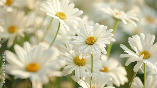 White chamomile flowers  natural background. An invitation card  a place for the text.