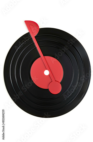 studio shot of a record music disc award, face view, white background, 2D, no shadows, black center, semi realistic red balloon in the shape of a music eighth note