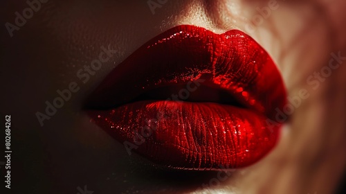 Mesmerizing red lips: stunning close-up of glossy, vibrant lips with alluring shine - beauty and glamour concept photo